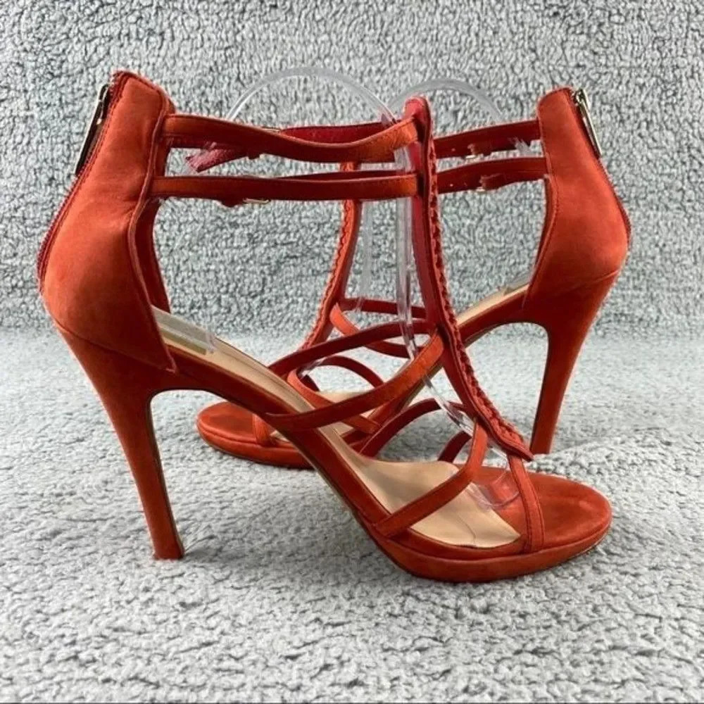 Dolce vita camila Sandals High Heel Nubuck Suede Orange Back Zip Buckle Platform - Picture 10 of 12